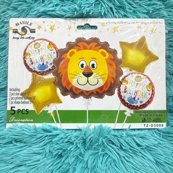 Cartoon Animal Head Aluminium Foil Balloons Set 5pcs Medium Tiger for Birthday Parties - Image 3