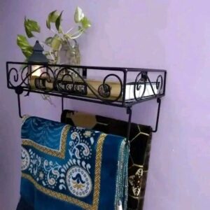Sturdy and Elegant 12" Metal Wall Quran Stand in Black – Comes with 2 Jaymamaz Hangers – Ideal for Quran Sharif Display and Jainamaj Hanging – Perfect Wall Mount Stand for Home or Mosque