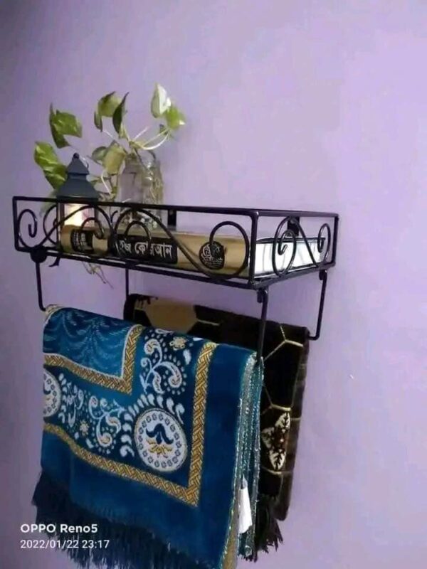 Sturdy and Elegant 12" Metal Wall Quran Stand in Black – Comes with 2 Jaymamaz Hangers – Ideal for Quran Sharif Display and Jainamaj Hanging – Perfect Wall Mount Stand for Home or Mosque
