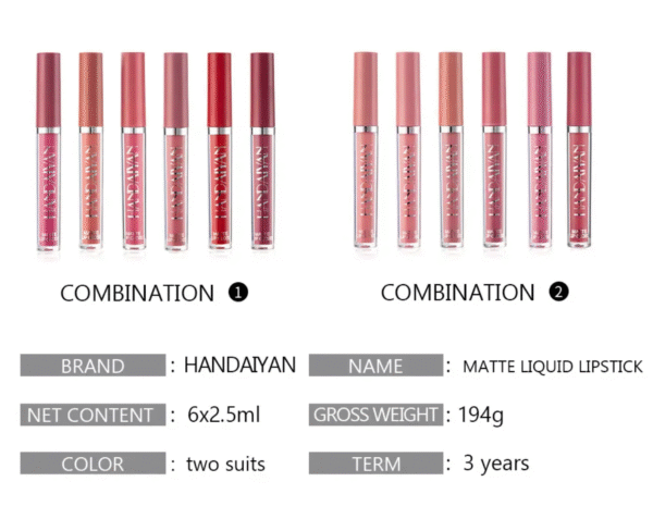 Handaiyan Lipstick Set 06 colours Lipstick Waterproof Long-lasting Liquid Matte finish - Image 4